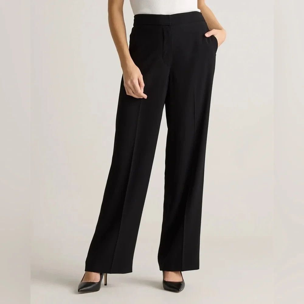 Quince Stretch Crepe Classic Trouser Pants. Black. Size 8